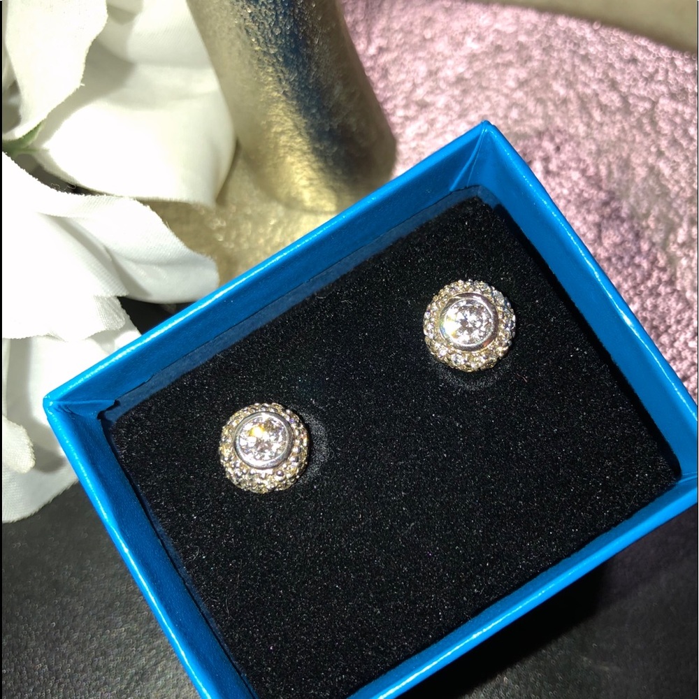 Sterling Silver Bezel & Pave Set Earrings